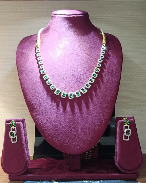 Pure Zircon Diamond Gold Plated Necklace With Earrings 386208